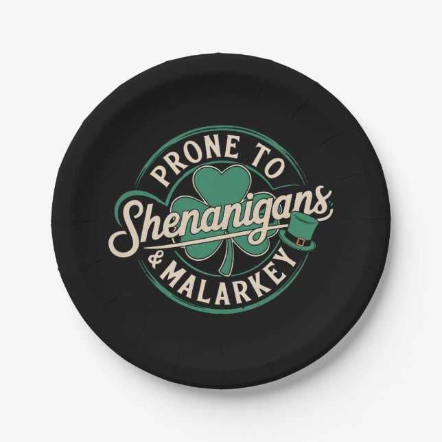 Prone To Shenanigans & Malarkey St Patrick's Day Paper Plates (Front)