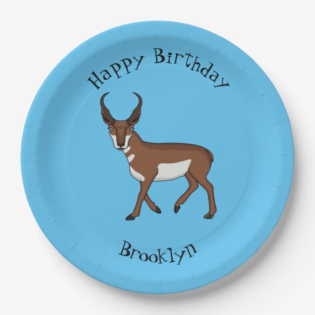 Pronghorn antelope cartoon illustration  paper plates (Front)