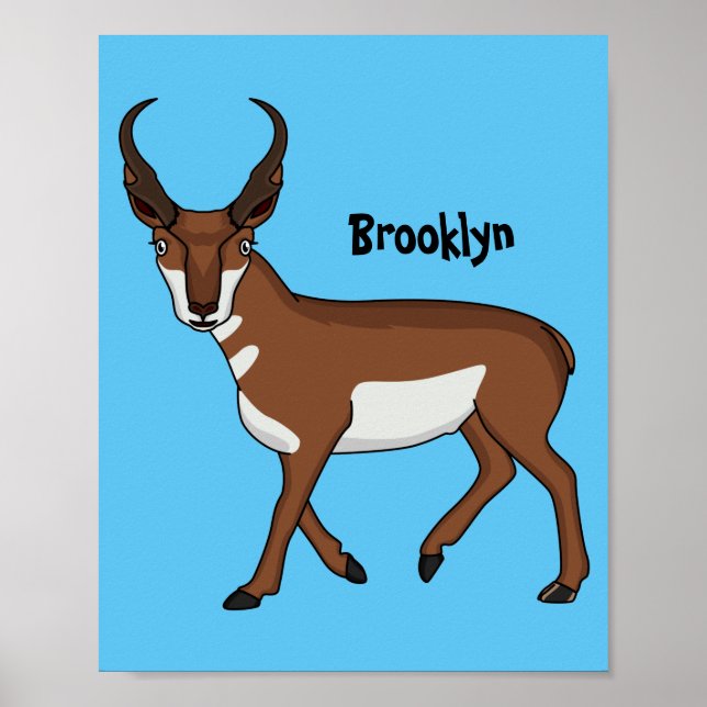 Pronghorn antelope cartoon illustration poster (Front)