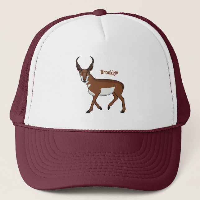 Pronghorn antelope cartoon illustration  trucker hat (Front)