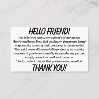 Pronoun Cards (they/them partner)