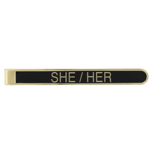 Pronoun Classic Tie Bar SheHer _ Gold Plated