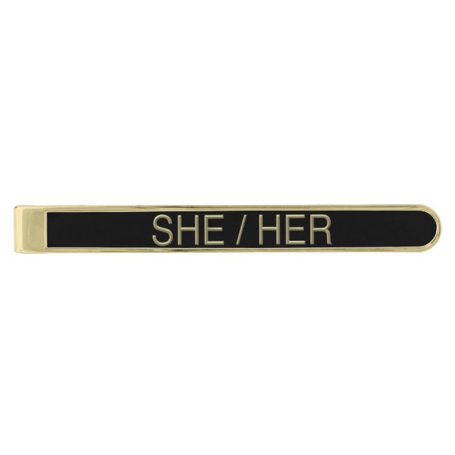 Pronoun Classic Tie Bar (She/Her) - Gold Plated (Front)