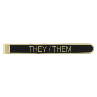 Pronoun Classic Tie Bar (They/Them) - Gold Plated