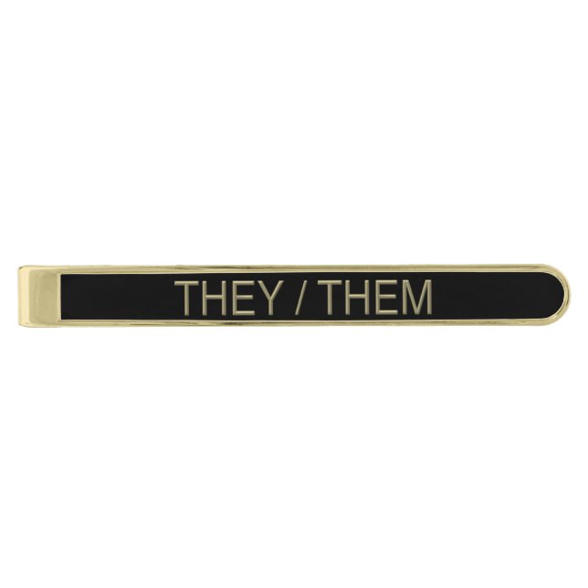 Pronoun Classic Tie Bar (They/Them) - Gold Plated (Front)
