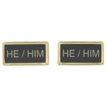 Pronoun Cufflinks (He/Him) - Rectangle Gold Plated