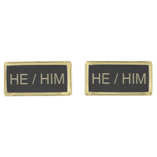 Pronoun Cufflinks (He/Him) - Rectangle Gold Plated