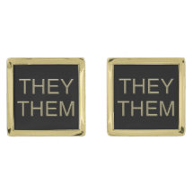 Pronoun Cufflinks (They/Them) - Gold Square 