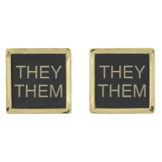 Pronoun Cufflinks (They/Them) - Gold Square 