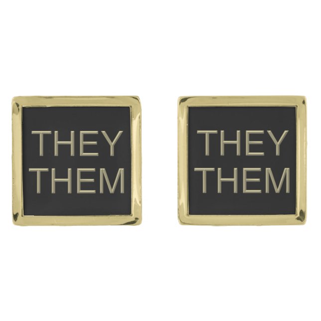 Pronoun Cufflinks (They/Them) - Gold Square  (Front)