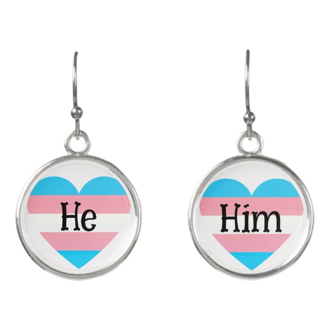 Pronoun he/him transgender pride earrings  (Front)