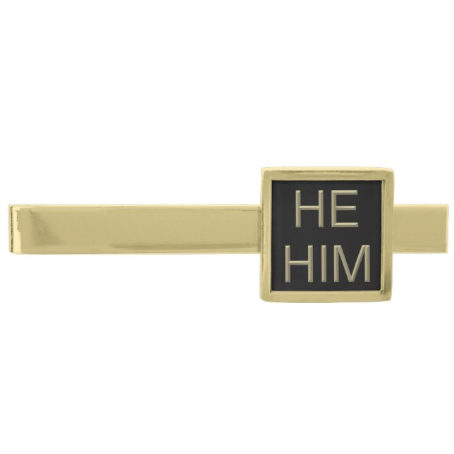 Pronoun Modern Tie Bar (He/Him) - Gold Plated (Front)