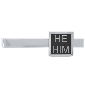 Pronoun Modern Tie Bar (He/Him) - Silver Plated