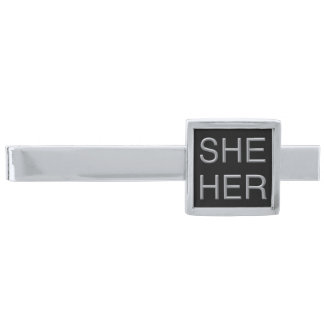 Pronoun Modern Tie Bar (She/Her) - Silver Plated