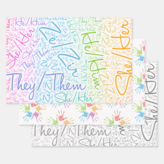 Pronoun pride gender queer rainbow lgbtqa wrapping paper sheets