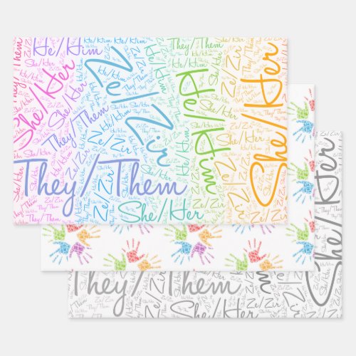 Pronoun pride gender queer rainbow lgbtqa wrapping paper sheets