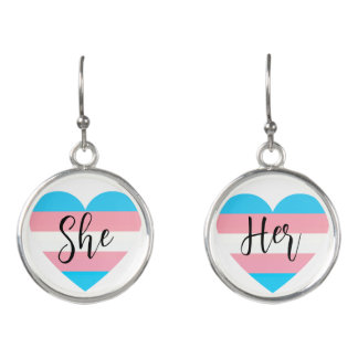 Pronoun she/her transgender pride earrings