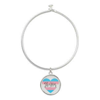 Pronoun she/her transgender pride gender queer bangle bracelet