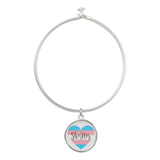 Pronoun she/her transgender pride gender queer bangle bracelet (Front)