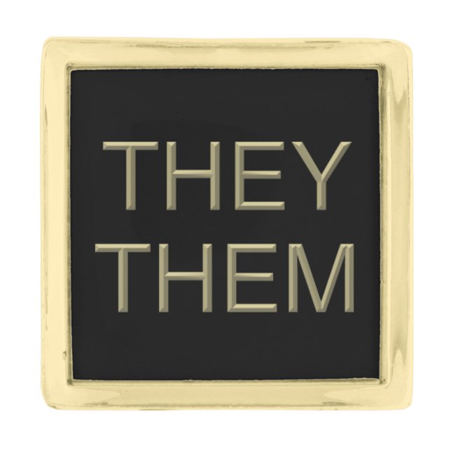 Pronoun Square Lapel Pin (They/Them) - Gold Plated (Front)