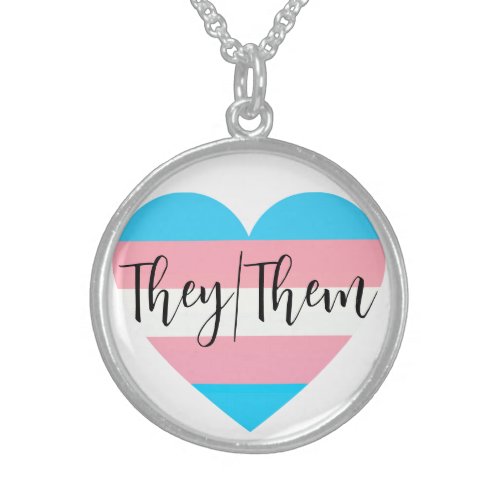 Pronoun theythem transgender gender queer sterling silver necklace