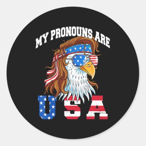 Pronouns Are Usa Eagle American Funny 4th Of July  Classic Round Sticker