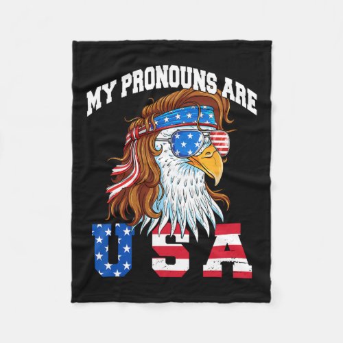 Pronouns Are Usa Eagle American Funny 4th Of July  Fleece Blanket