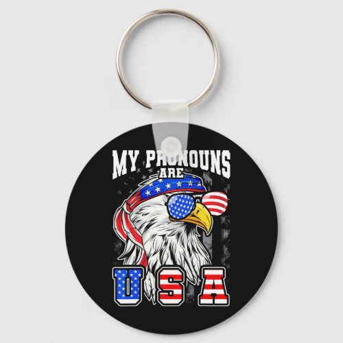 Pronouns Are Usa Eagle American Funny 4th Of July  Keychain