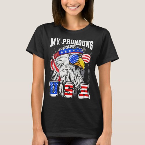 Pronouns Are Usa Eagle American Funny 4th Of July  T_Shirt