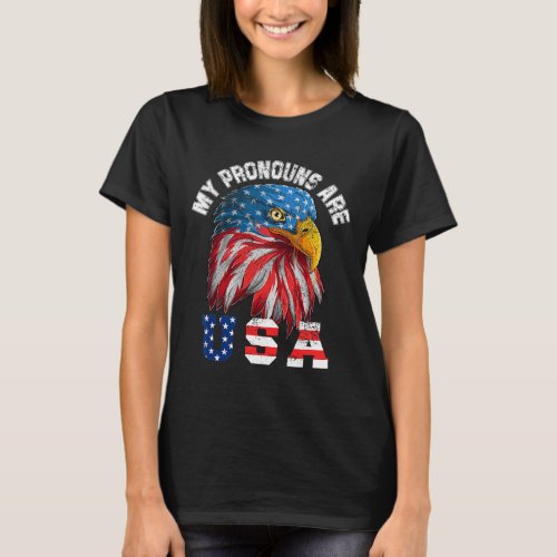 Pronouns Are Usa Funny Eagl 4th Of July American  T_Shirt