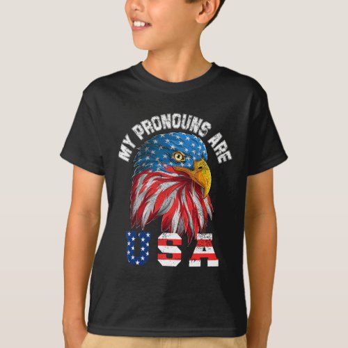 Pronouns Are Usa Funny Eagl 4th Of July American  T_Shirt