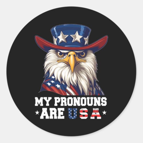 Pronouns Are Usa Funny Eagle 4 July American  Classic Round Sticker