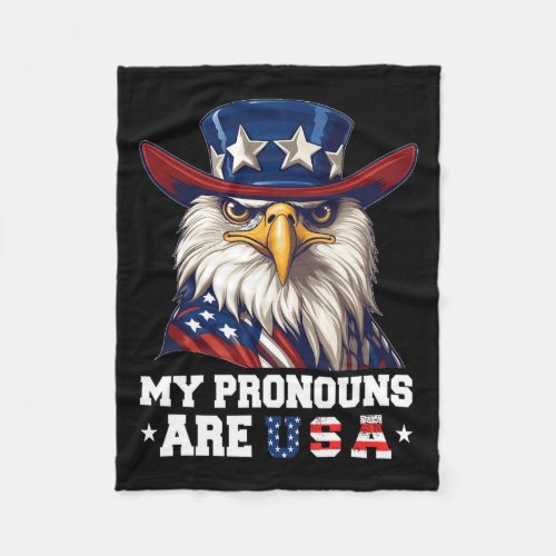 Pronouns Are Usa Funny Eagle 4 July American  Fleece Blanket