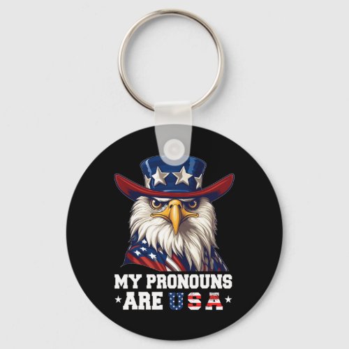 Pronouns Are Usa Funny Eagle 4 July American  Keychain