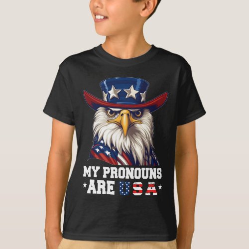 Pronouns Are Usa Funny Eagle 4 July American  T_Shirt