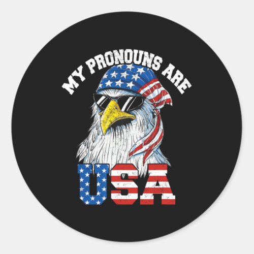 Pronouns Are Usa Patriotic Eagle Funny 4th Of July Classic Round Sticker