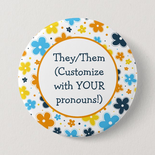 Pronouns AroAce Pride Flowers Doodle LGBTQ+ Button (Front)