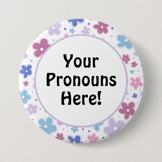 Pronouns Bigender Pride Flowers Doodle Pastels Button (Front)