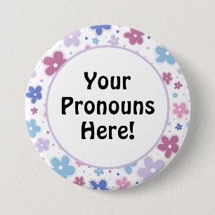Pronouns Bigender Pride Flowers Doodle Pastels Button