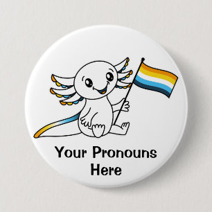 PRONOUNS Cute Axolotl + AroAce Pride Flag LGBTQ+ Button
