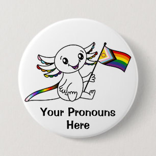 PRONOUNS Cute Axolotl Intersex Progress Pride Flag Button