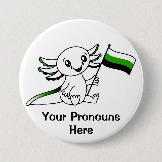 PRONOUNS Cute Axolotl + Neutrois Pride Flag LGBTQ Button (Front)