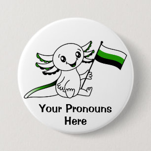 PRONOUNS Cute Axolotl + Neutrois Pride Flag LGBTQ Button