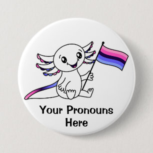PRONOUNS Cute Axolotl Omnisexual Pride Flag LGBTQ Button