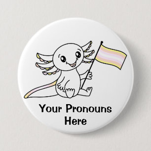PRONOUNS Cute Axolotl + Pangender Pride Flag LGBTQ Button