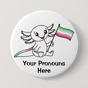 PRONOUNS Cute Axolotl with Abrosexual Pride Flag Button