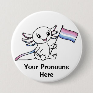 PRONOUNS Cute Axolotl with Bigender Pride Flag Button