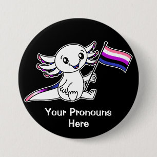 PRONOUNS Cute Axolotl with Genderfluid Pride Flag Button