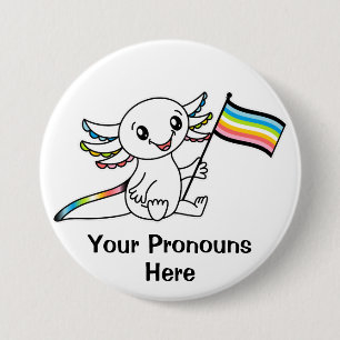 PRONOUNS Cute Axolotl with Queer Pride Flag LGBTQ+ Button