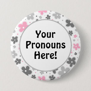 PRONOUNS! Demigirl Pride Flowers Doodle Pink Button